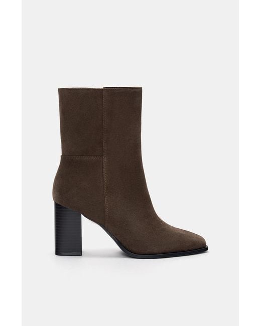 Pull&Bear Brown Leather High-Heel Ankle Boots