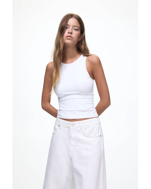 Pull&Bear White Basic Polyamide Tank Top