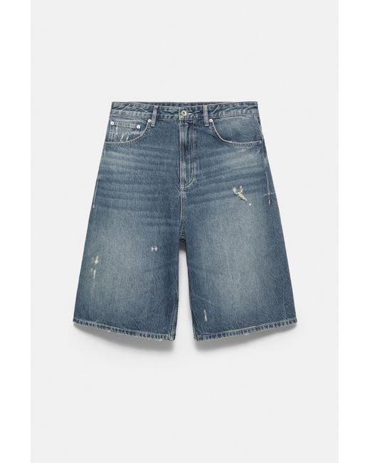 Pull&Bear Jorts Met Scheuren in het Blue voor heren