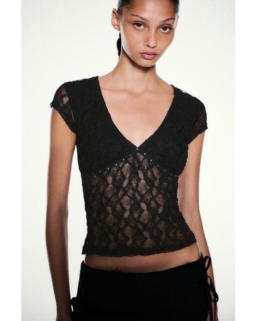 Pull&Bear Black Studded Lace T-Shirt