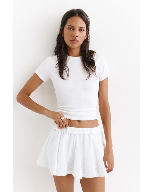 Pull&Bear White Swiss Embroidery Mini Skirt