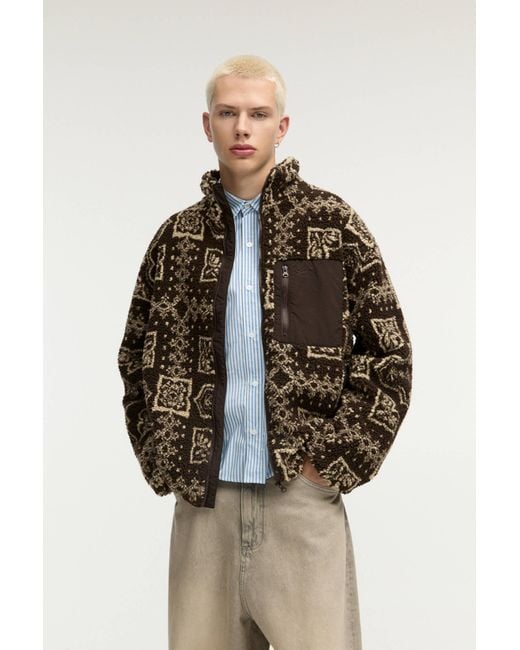 Pull&Bear Brown Stwd Faux Shearling Fleece Jacket for men