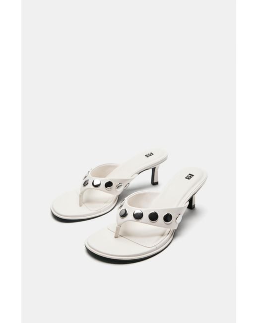 Pull&Bear White Heeled Sandals With Studs