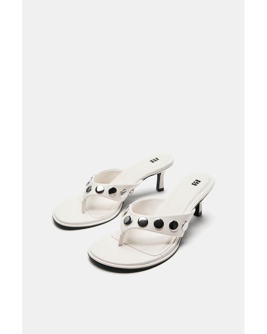 Pull&Bear White Heeled Sandals With Studs