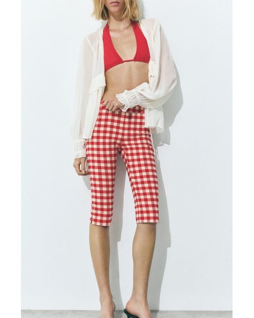 Pull&Bear Capribroek Met Vichy Ruit in het Gray