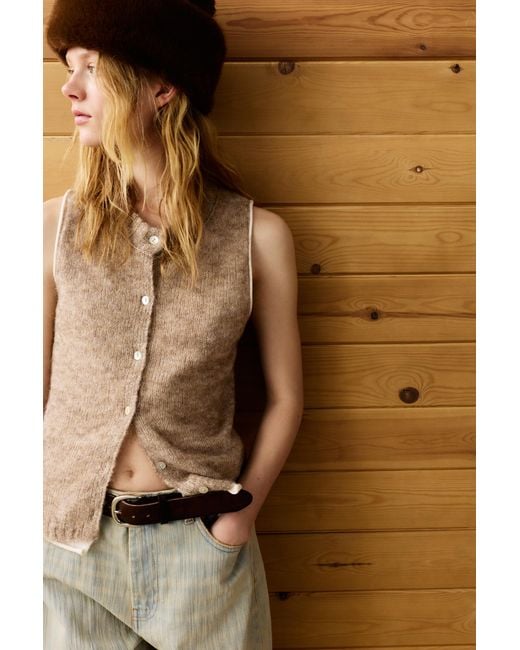 Pull&Bear Brown Knitted Button-Up Waistcoat