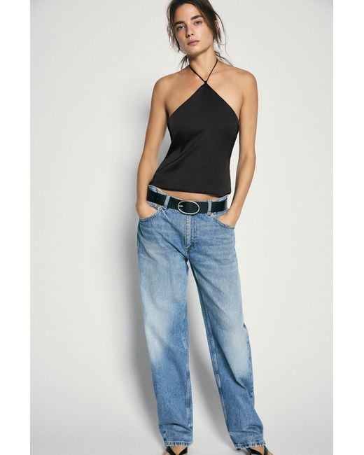 Pull&Bear Black Satin Halter Top