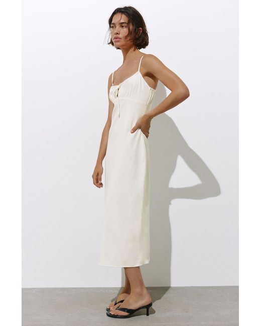 Pull&Bear White Linen Blend Midi Dress