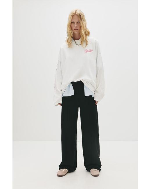 Pull&Bear White Wide-Leg Seam Detail Sweatpants