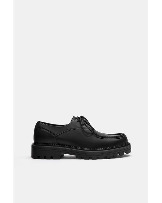 Pull&Bear Black Lace-Up Flat Shoes for men