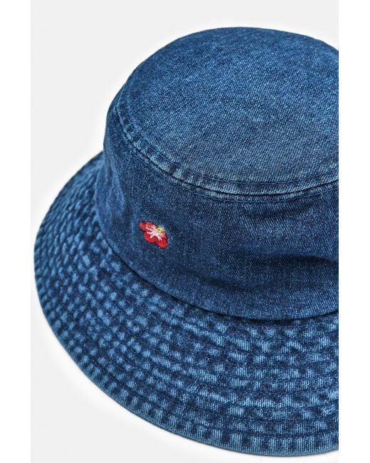 Pull&Bear Blue Embroidered Denim Bucket Hat