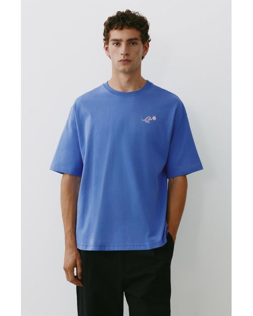 Pull&Bear Blue Relaxed Fit Raised Graphic T-Shirt for men