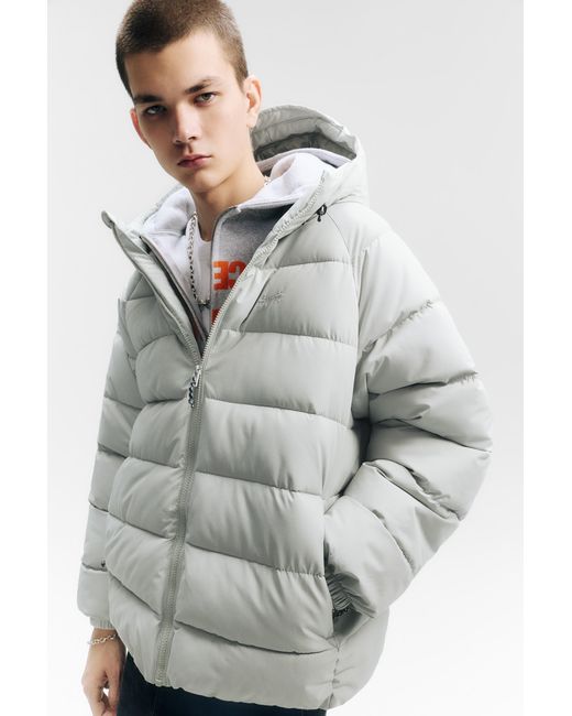 Pull&Bear White Stwd Hooded Puffer Jacket for men