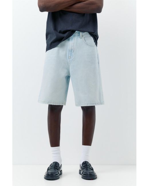 Pull&Bear Blue Baggy Relaxed Fit Denim Bermuda Shorts for men