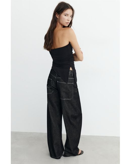 Pull&Bear Asymmetrische Strapless Top in het Black