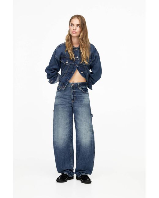 Pull&Bear Blue Balloon-Fit Carpenter Jeans