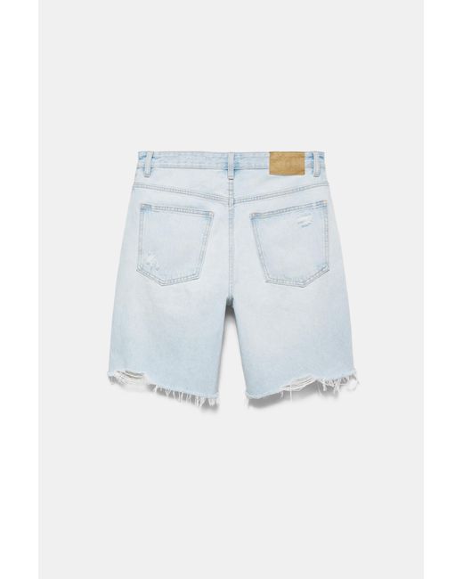Pull&Bear Straight Fit Denim Short in het Blue voor heren