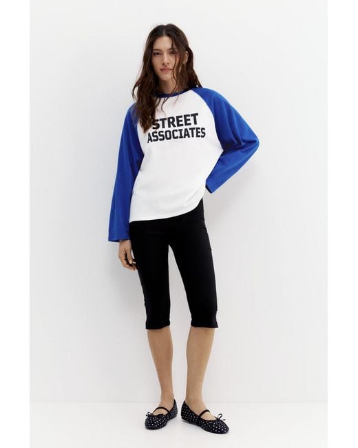 Pull&Bear Blue Long-Sleeve Raglan T-Shirt With Graphic