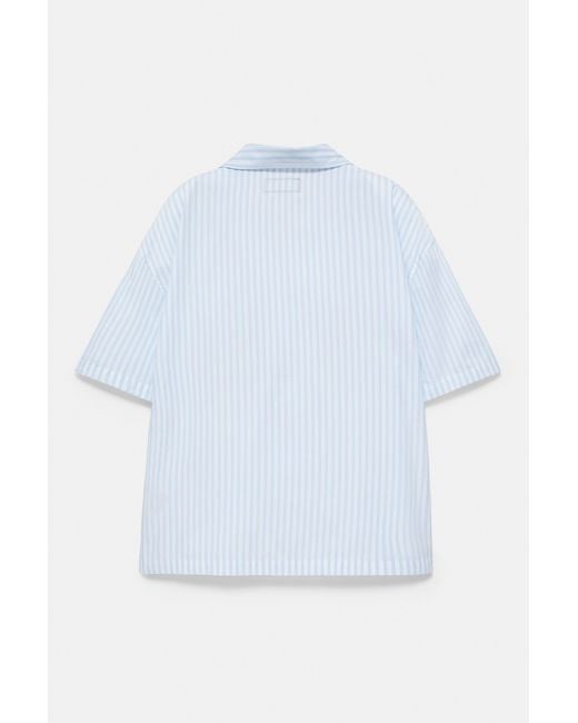 Pull&Bear Black Striped Text Short Sleeve Shirt for men