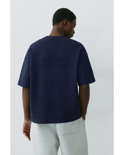 Pull&Bear Blue Short Sleeve Raised Graphic Sweatshirt for men
