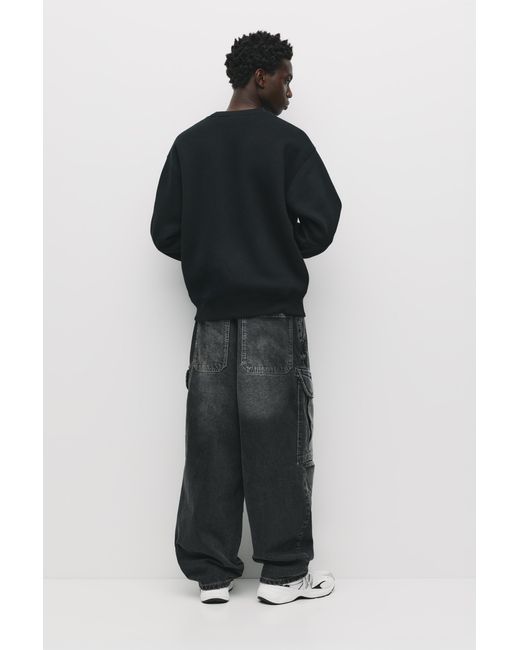 Pull&Bear Black Basic Round Neck Sweatshirt for men