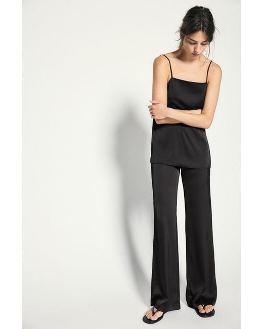 Pull&Bear White Satin Straight-Leg Trousers