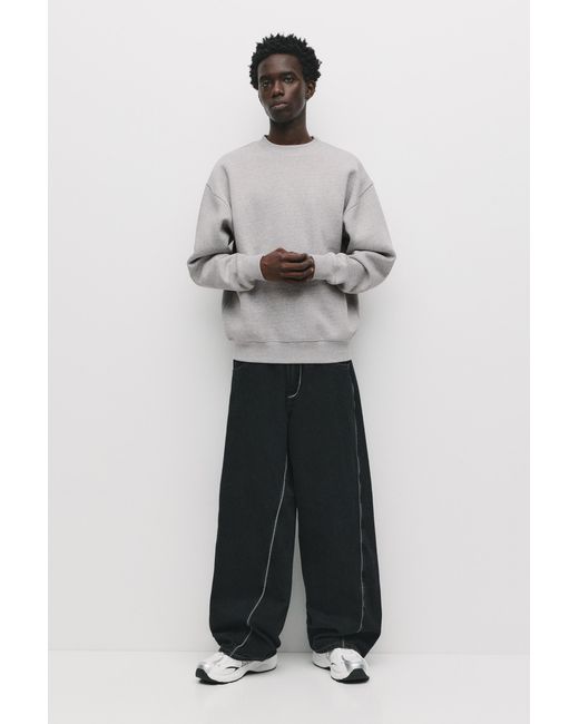 Pull&Bear Gray Basic Round Neck Sweatshirt for men