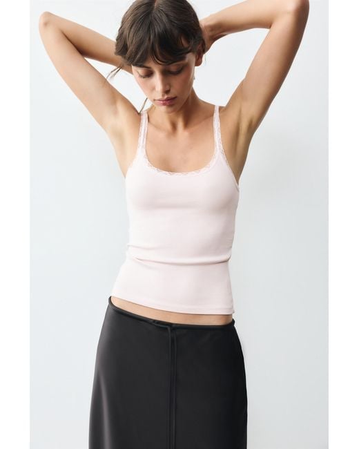 Pull&Bear White Lace-Trim Tank Top