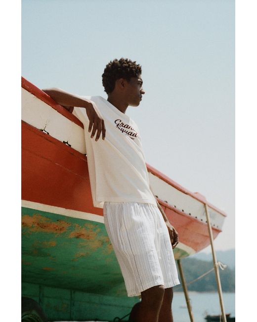 Pull&Bear Natural Striped Jogger Bermuda Shorts for men