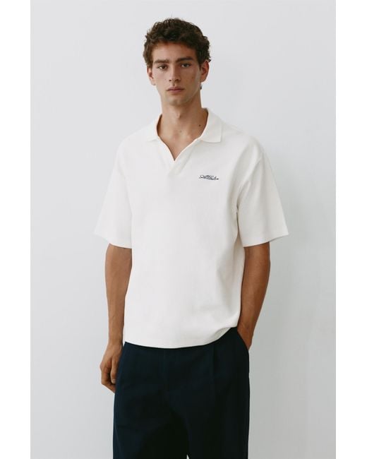 Pull&Bear White Short Sleeve Waffle-Knit Polo Shirt for men