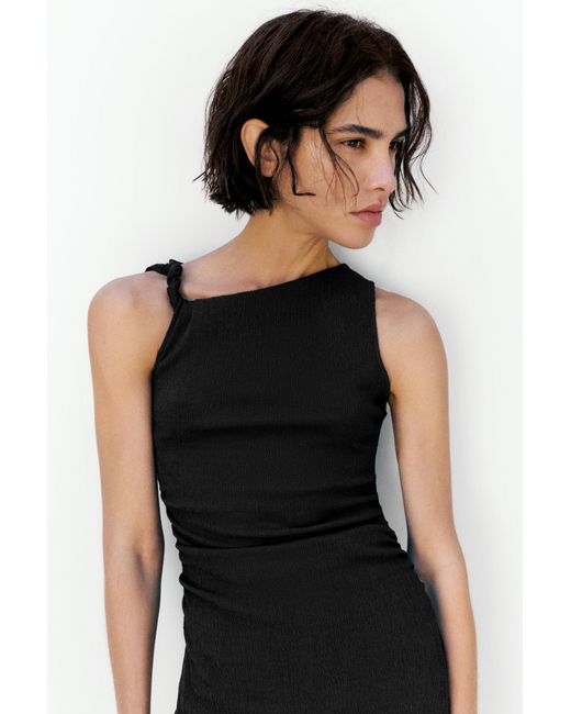 Pull&Bear Black Gathered Knot Midi Dress