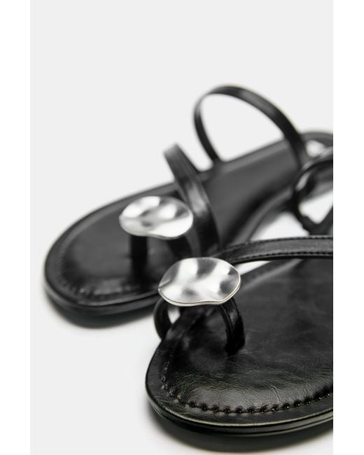 Pull&Bear White Embellished Flat Sandals