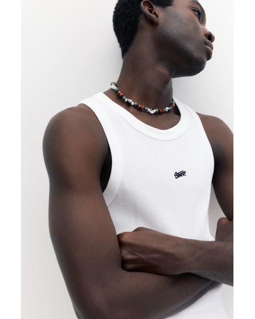Pull&Bear White Stwd Waffle-Knit Vest for men