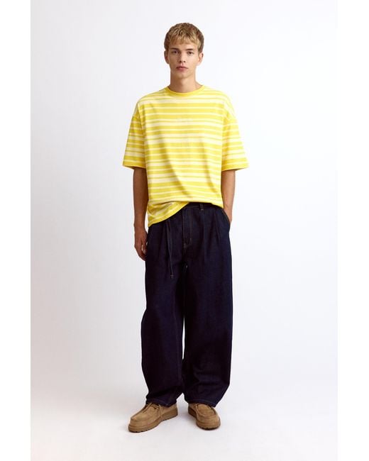 Pull&Bear Yellow Relaxed Striped T-Shirt for men