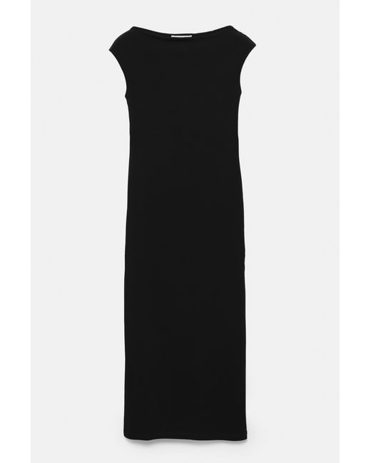 Pull&Bear Black Short Sleeve Midi Dress