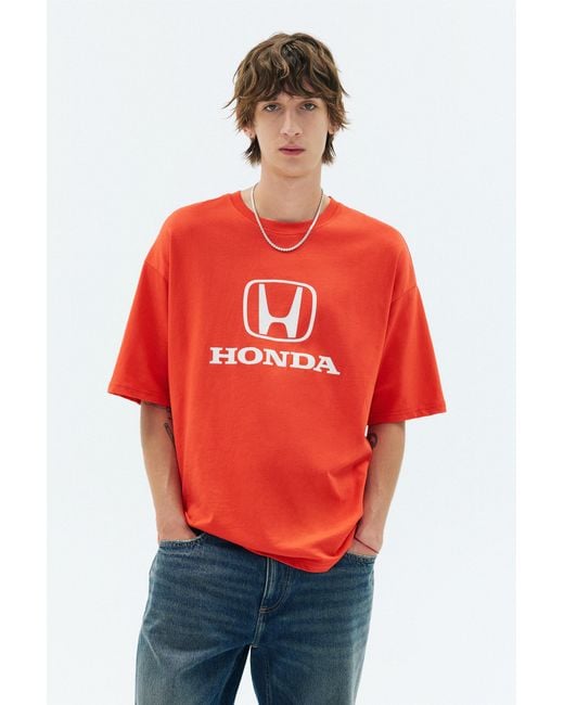 Pull&Bear Red Relaxed Fit Honda Logo T-Shirt for men