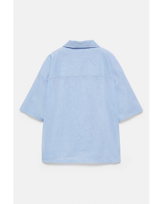 Pull&Bear Blue Short Sleeve Striped Shirt for men