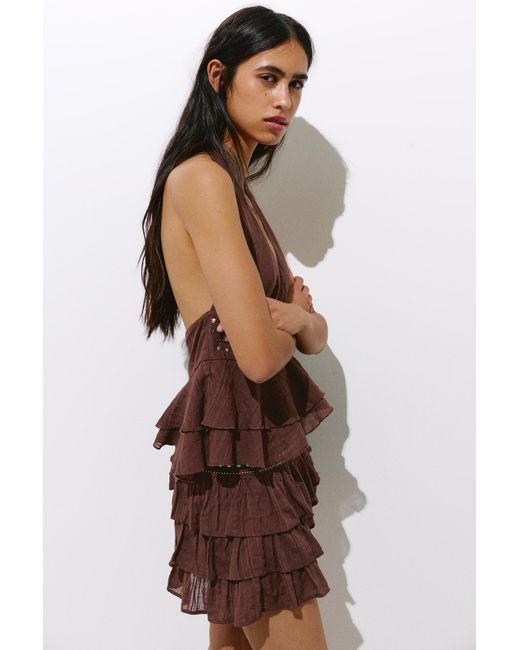 Pull&Bear Blue Halter Top With Ruffle Studs