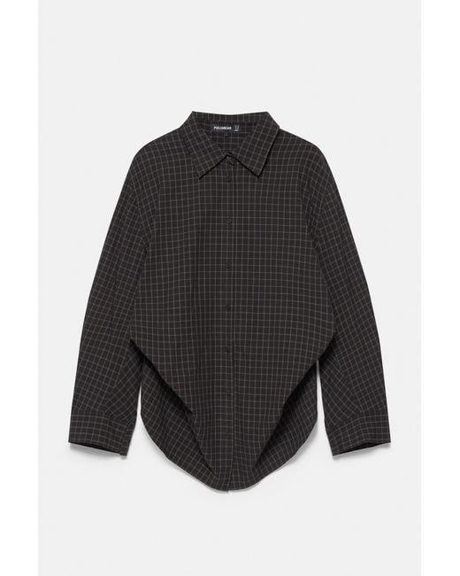 Pull&Bear Oversized Geruit Overhemd in het Black