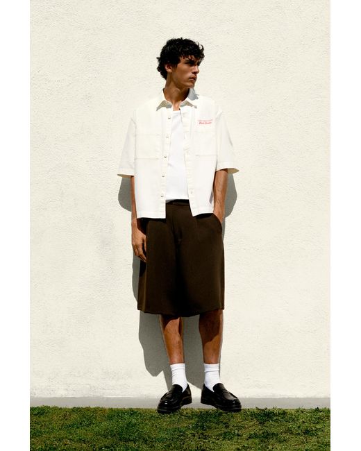 Pull&Bear Natural Smart Bermuda Shorts With Pleats for men
