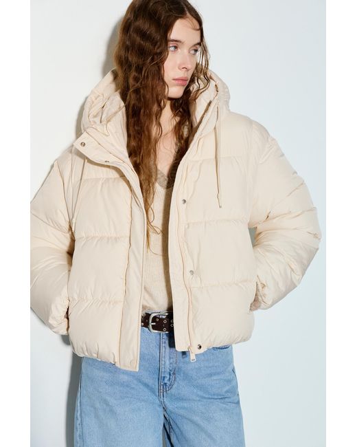 Pull&Bear White Hooded Padded Jacket