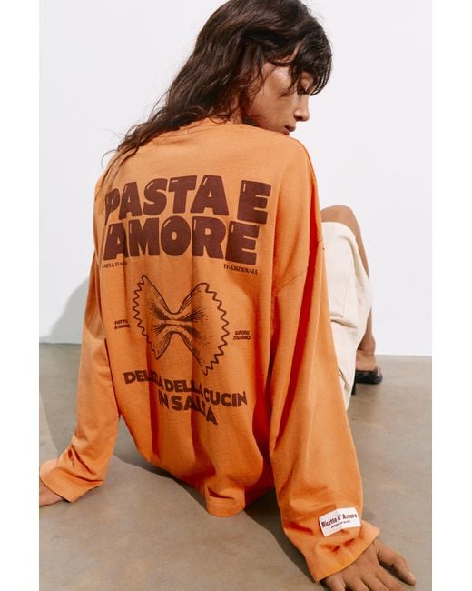 Pull&Bear Orange Long Sleeve Graphic T-Shirt