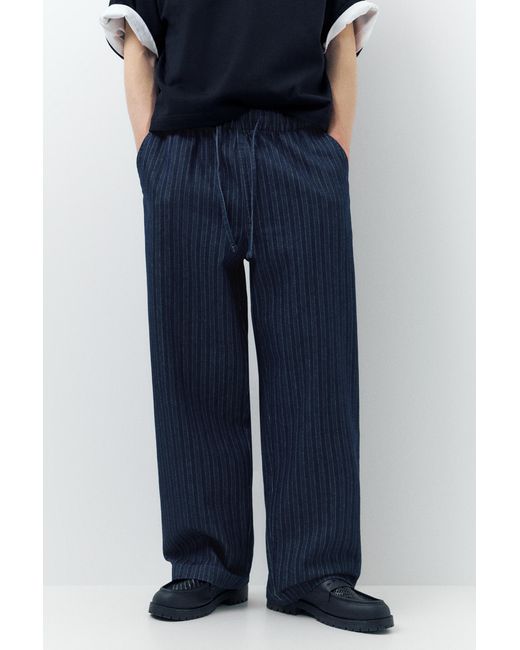 Pull&Bear Blue Denim Striped Sweatpants for men