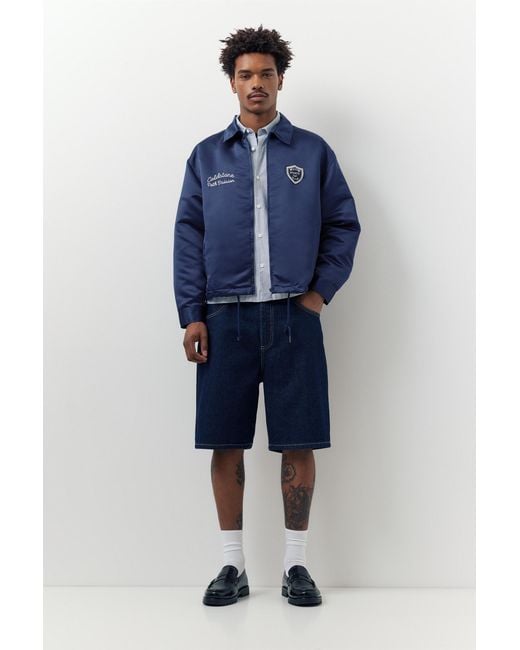 Pull&Bear Blue Embroidered Satin Jacket for men
