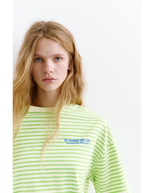 Pull&Bear Green Striped T-Shirt