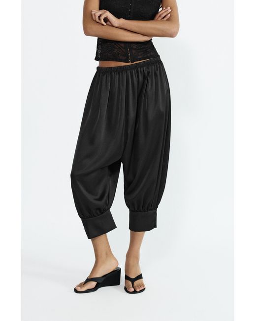 Pull&Bear Black Satin Sarouel Capris