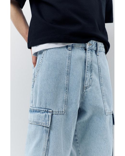 Pull&Bear Blue Baggy Cargo Jeans for men