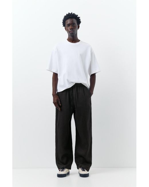 Pull&Bear White 100% Linen Jogger Trousers for men