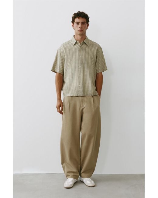 Pull&Bear Green Short Sleeve Check Shirt for men
