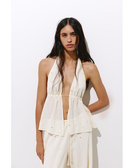 Pull&Bear Brown Mirror-Detail Halter Top
